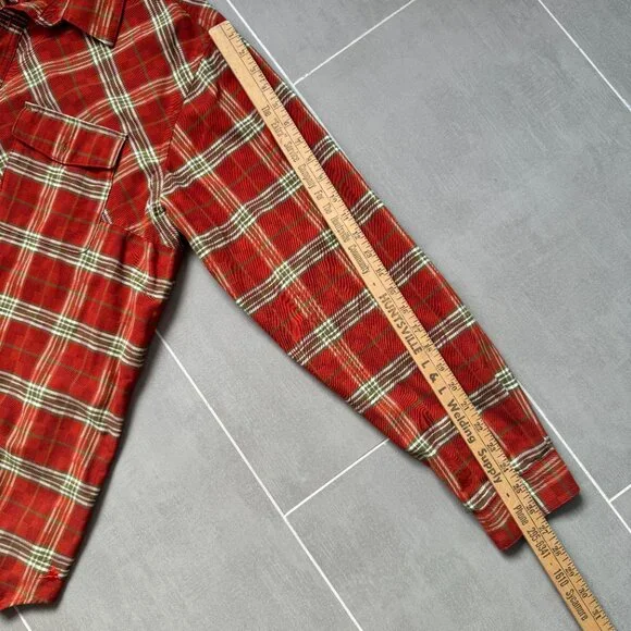 Orvis Heavyweight Orange Green Plaid Field Flannel Button Down Shirt Large - Picture 10 of 10